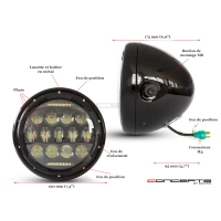 Phare avant universel noir 19cm