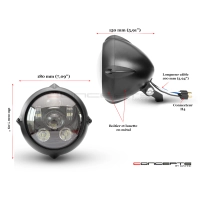 Phare avant universel vintage noir led 18cm