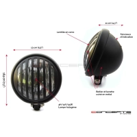 Phare avant avec cache feu "barre de prison" 5,75"