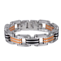 Bracelet chaîne à maillons moto argent noir orange