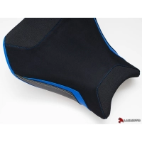 Couvre selle team suzuki pilote luimoto suzuki gsxr 1000 (17-18 ) noir et bleu avec coutures balnches et or
