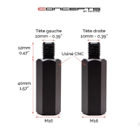 Rallonge pour rétroviseur m10 - 1filletage à droite + 1 filetage à gauche