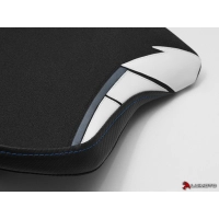 Couvre selle team yamaha pilote luimoto yamaha r6 (17-18) blanc et coutures bleues