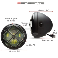 Phare avant led 7,7" phare et code rukis grill