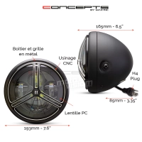 Phare avant led 7,7" phare et code tri-pro grill