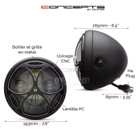 Phare avant led 7,7" phare et code tri-maltese grill