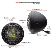 Phare avant led 7,7" phare et code honeycomb grill