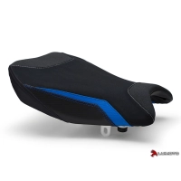 Couvre selle team suzuki pilote luimoto suzuki gsxr 1000 (17-18 ) noir et coutures bleues