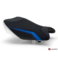 Couvre selle team suzuki pilote luimoto suzuki gsxr 1000 (17-18 ) blanc et coutures bleues