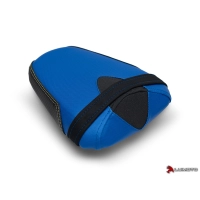 Couvre selle team suzuki passager luimoto suzuki gsxr 1000 (17-18 )  noir et bleu avec coutures balnches et or