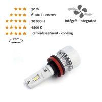 Ampoule led h7 6500k 32w 6000lm