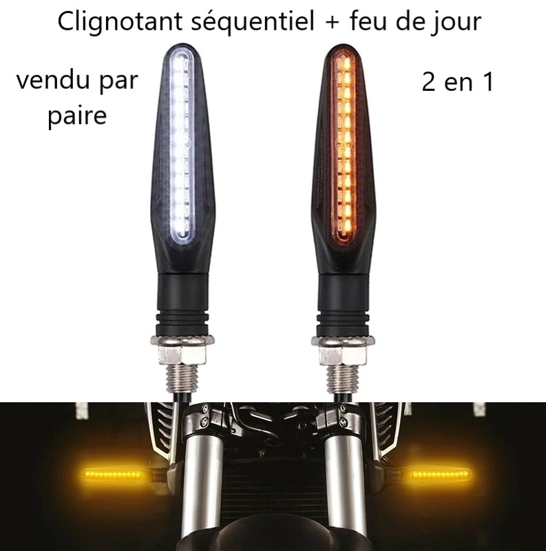Paire de clignotants LED avant séquentiels + feu de jour  Moto Vision