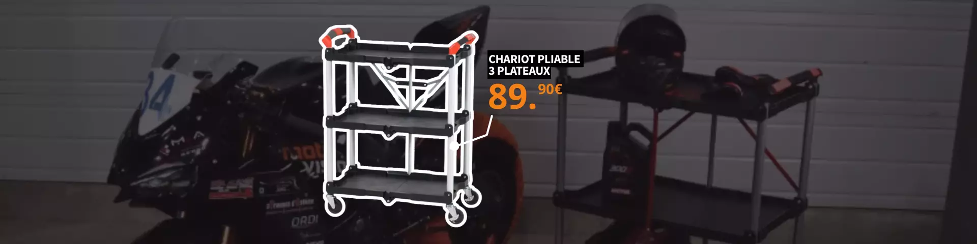 Chariot pliable 3 plateaux Moto Vision