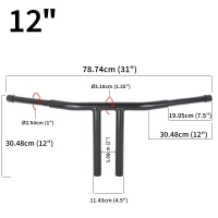 Guidon t bar noir 4"/6"/10"/12"/14" harley davidson fld 12-16 / fxdb 06-16 dyna