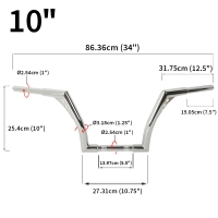 Guidon z bar chrome 10"/12"/14"/16"/18" harley davidson softail sportster xl 883-1200