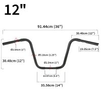 Guidon z bar noir 10"/12"/14"/18" harley davidson sportster touring road king glides 883 1200