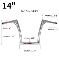 Guidon z bar chrome 14" harley davidson fltru / fltrx / fltrxs 2015-