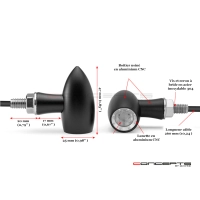 Paire de clignotant "ladz" alu cnc led noir
