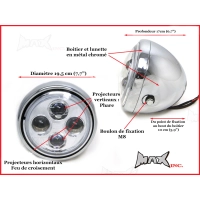 Phare avant universel 4 feux led 19,5cm