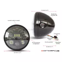 Phare avant universel avec clignotants intégrés 19cm