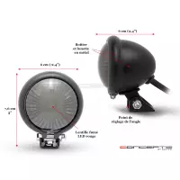 Mini feu arrière 7,6 cm noir, noir et chrome ou chrome