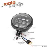 Phare universel noir et chromé en métal 15,6 cm, position/phare