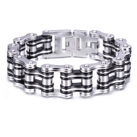 Bracelet chaîne à maillons moto noir et argent