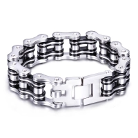 Bracelet chaîne à maillons moto noir et argent