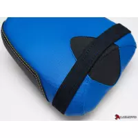 Couvre selle team suzuki passager luimoto suzuki gsxr 1000 (17-18 )  noir et bleu avec coutures balnches et or