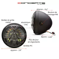 Phare avant led 7,7" feu de position/phare/code et clignotants