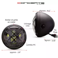 Phare avant led 7,7" phare et code tri-déco grill