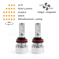 Paire d'ampoule led h11 6500k 32w 6000lm