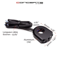 Commodo 22mm aluminium cnc 1 on/off - 2 poussoirs