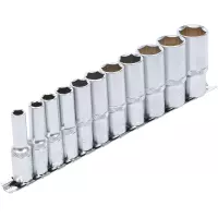 Jeu de douilles six pans, profondes | 10 mm (3/8") | en pouce | 11 pièces