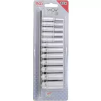 Jeu de douilles, douze pans, profondes | 6,3 mm (1/4") | en pouces | 12 pièces