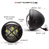 Phare avant led 7,7" phare et code x cross grill