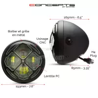 Phare avant led 7,7" phare et code rukis grill