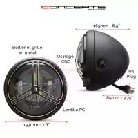 Phare avant led 7,7" phare et code tri-pro grill