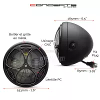 Phare avant led 7,7" phare et code tri-maltese grill