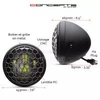 Phare avant led 7,7" phare et code honeycomb grill