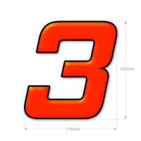 Numéro adhésif orange fluo de 12 cm