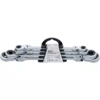 Jeu de clés annulaires à cliquet doubles bgs| pliable | avec têtes polygonales à profil e | e6 - e24 | 4 pièces