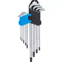 Jeu de clés allen bgs| extra longues | profil t (pour torx) avec perçage t10 - t50 | 9 pièces