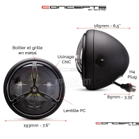 Phare avant led 7,7" phare et code tri-prop grill