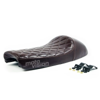 Selle brune café racer cuir universelle 65cm