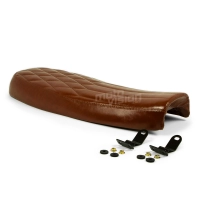 Selle brune café racer cuir universelle 62cm