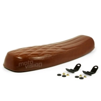 Selle brune café racer cuir universelle 62cm