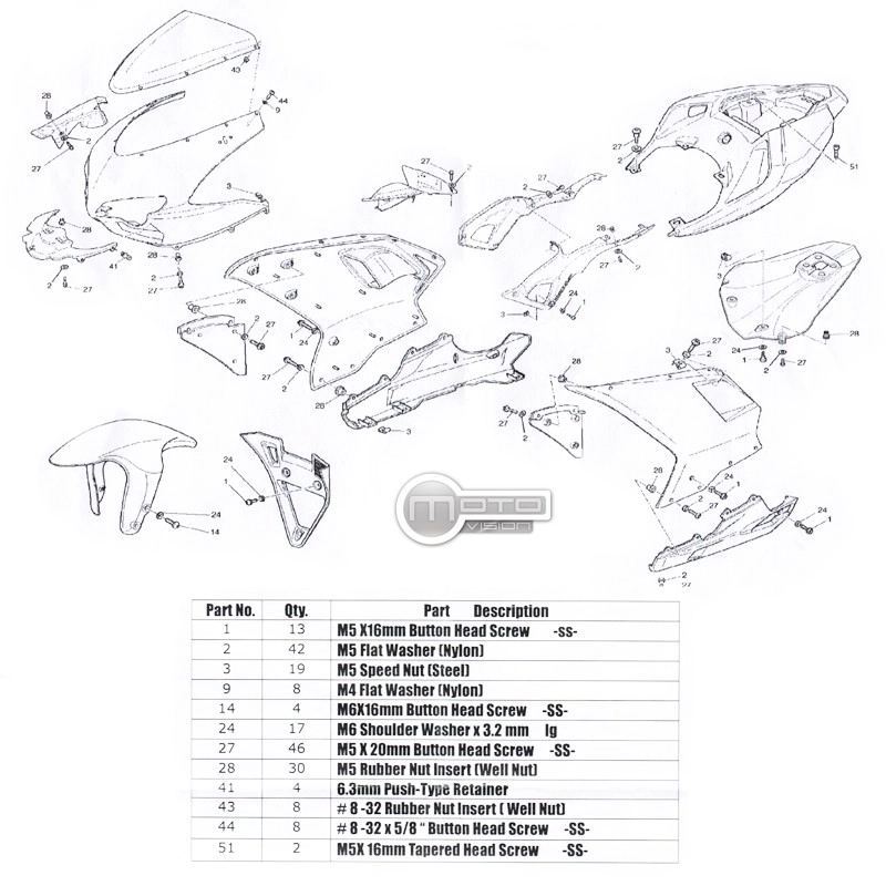 Fairing Bolt Set Kawasaki ZX10R 2004-2005 - Moto Vision