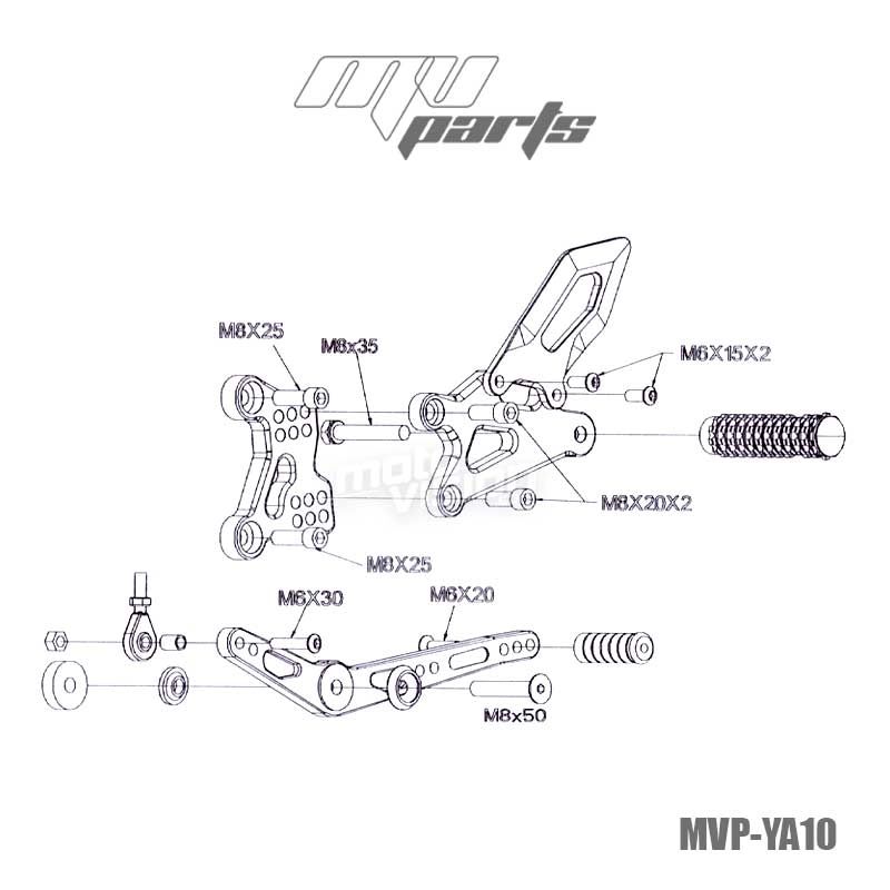Commandes reculées mv parts yamaha r6 2006-2017