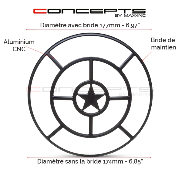 Grille de phare  7" aluminium cnc star grill design